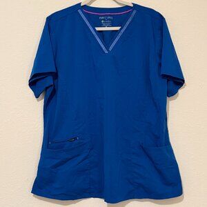 Purple Label by healing hands, Royal blue scrub top with blue trim, size 2XL